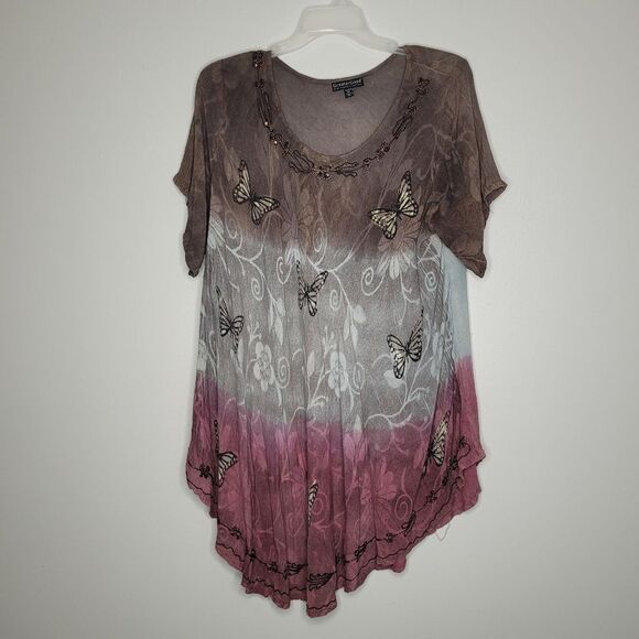 Greater Good Tops - Grunge butterfly bleach dye tie dye colorblock fairy plus size top